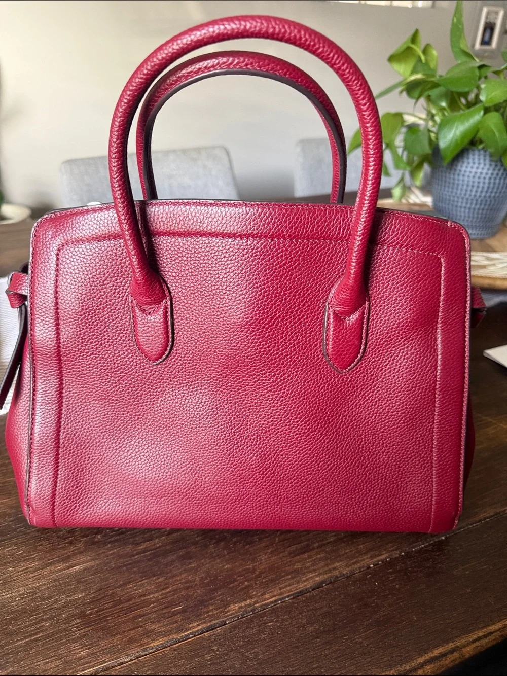 kate spade Pebbled Leather Satchel in Berry Red